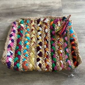 Natural & Rainbow Woven Clutch